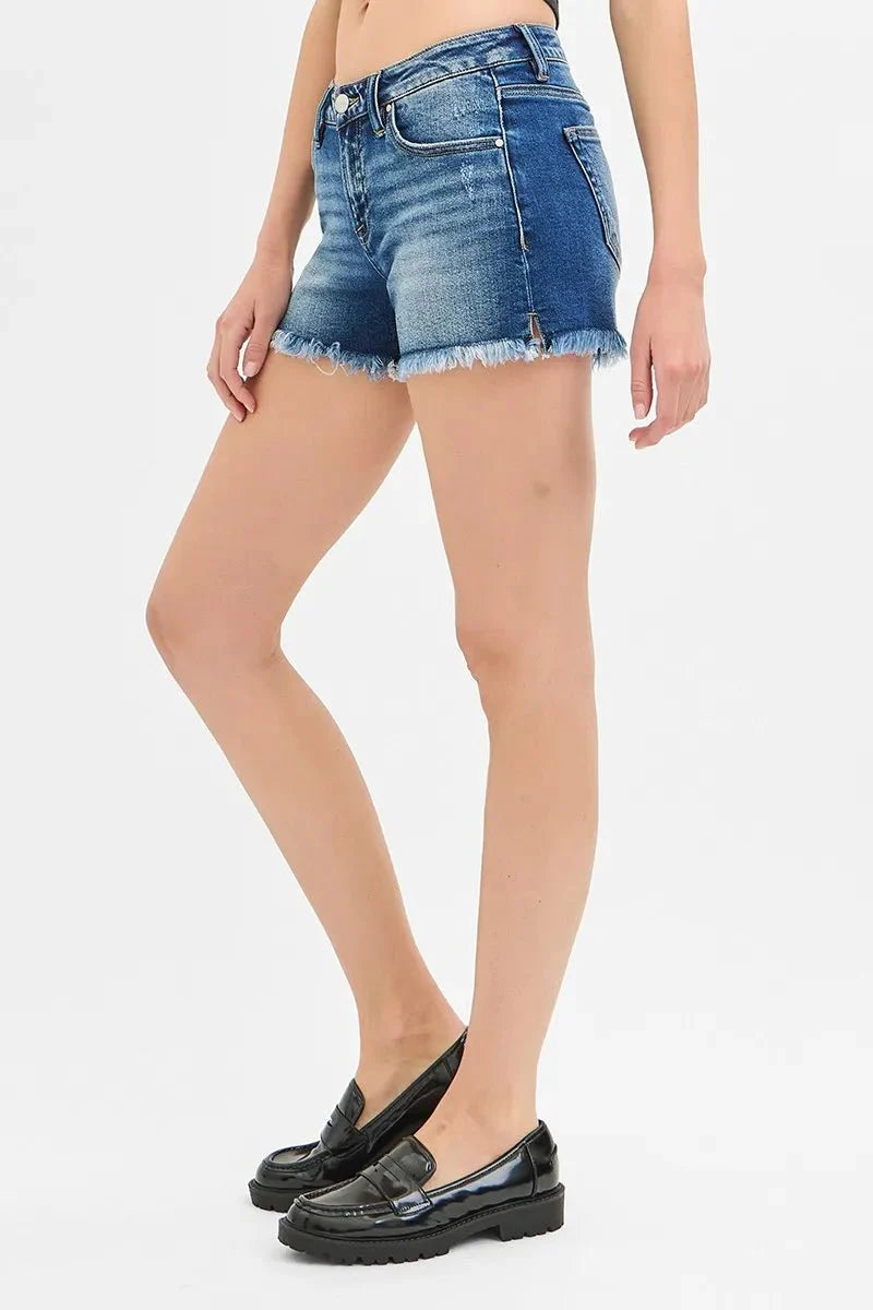 RISEN Full Size Low Rise Frayed Denim Shorts